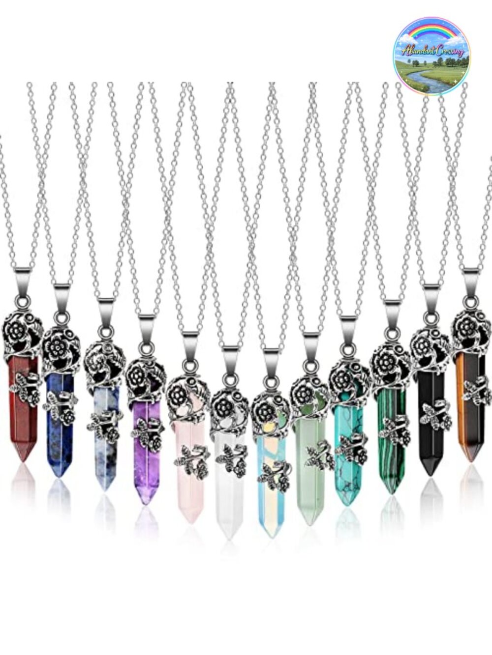 12 Pc Healing Crystal Pendant Necklaces Natural Stones Hexagonal Wrap